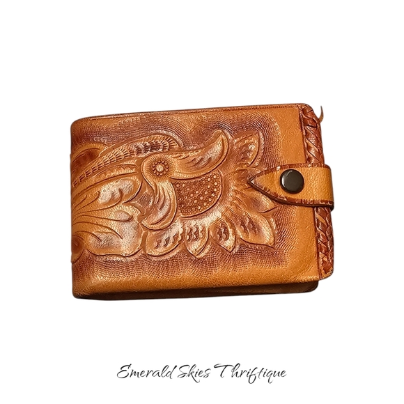 Vintage‎ hand tooled leather wallet - Picture 1 of 5